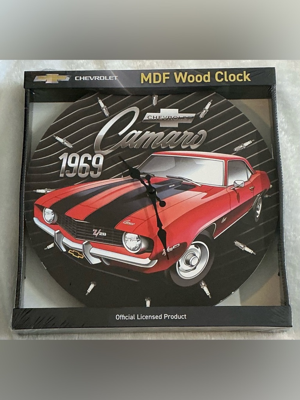 New in box & plastic Camaro 1969 Red Wood Wall Clock